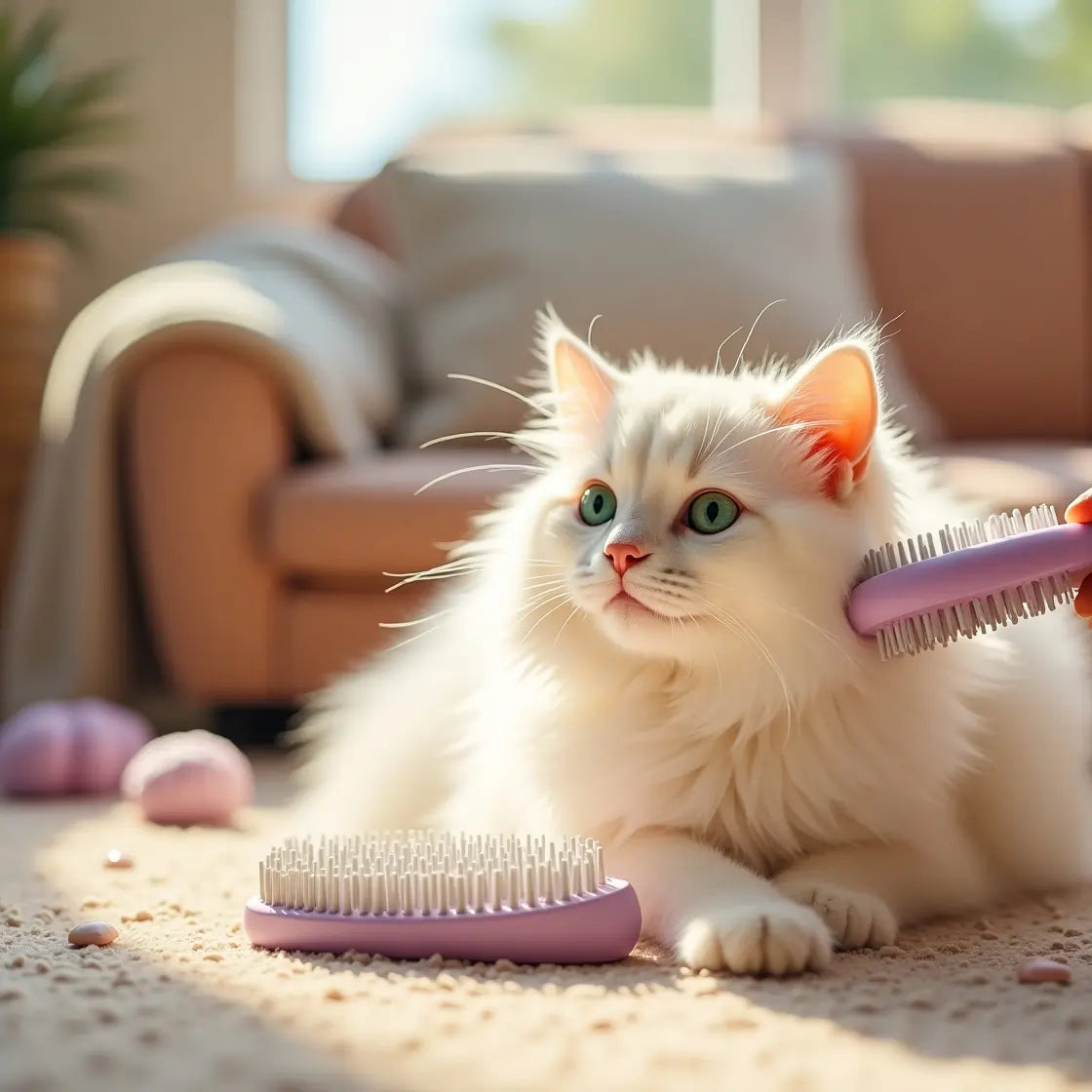 Cat Grooming Brush - Effective Hair Removal Tool for Cats, Kittens, and Puppies